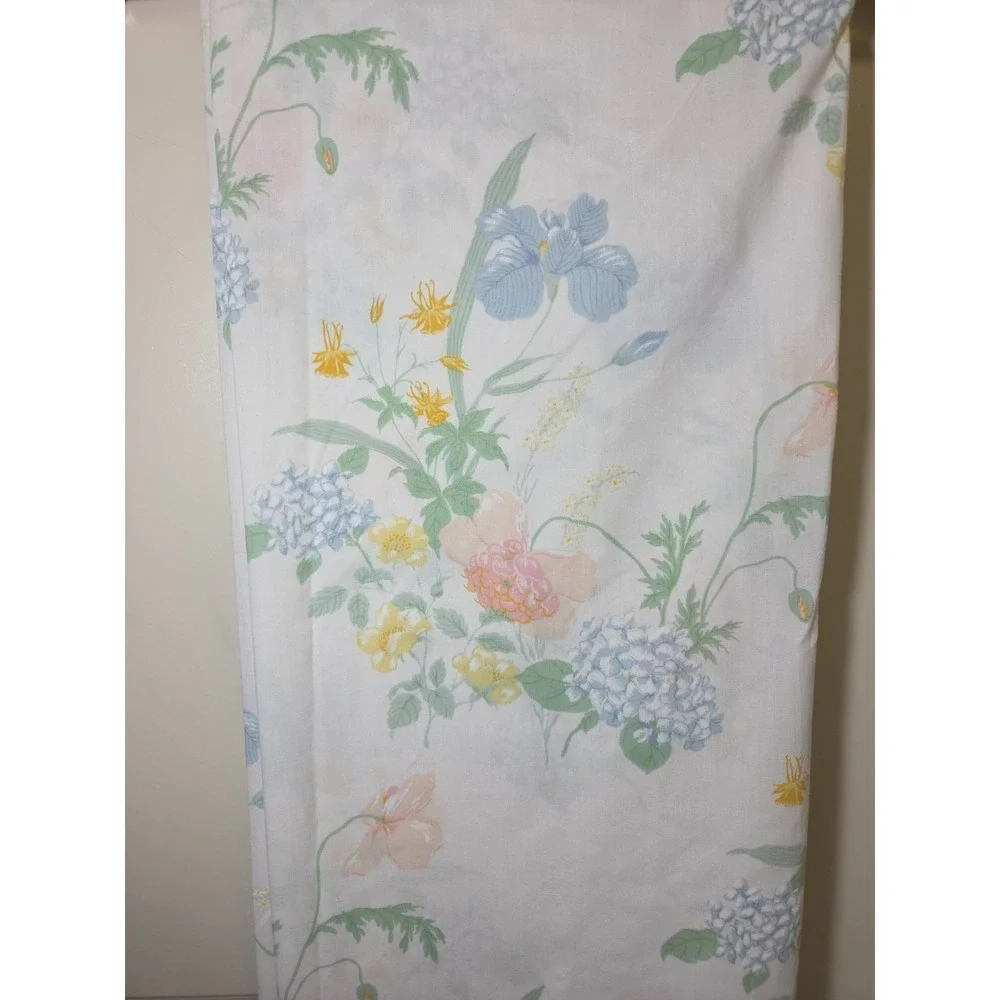 Vintage 1970s Springmaid Wondercale Floral Iris Double Sheet Set Flat Fitted‎